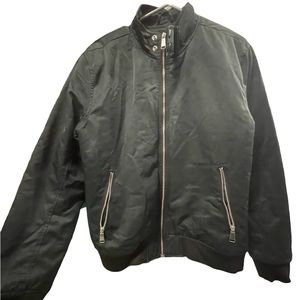 H & M Unisex Size Medium black Satin Bomber Jacket